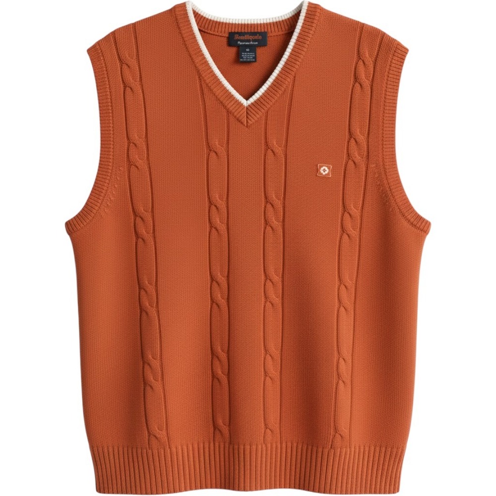 Southpole Y2K Orange Cable Knit Sweater Vest V-Neck Mens XL Preppy Grandpa